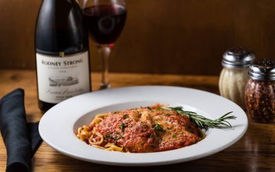 Plate of Italian food and wine